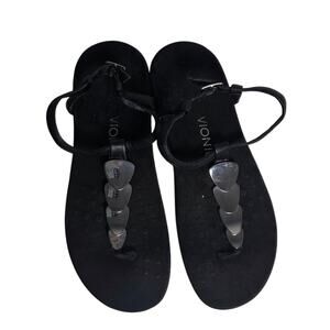 Vionic Black T-Strap Sandals with Silver Accents